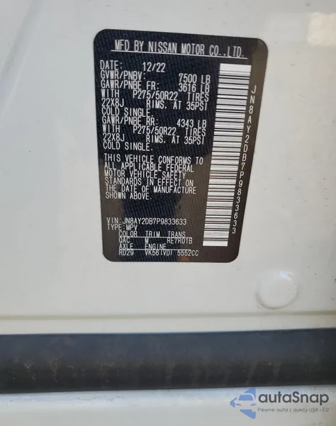 2023 Nissan Armada Platinum из США, поврежденный, VIN JN8AY2DB7P9833633